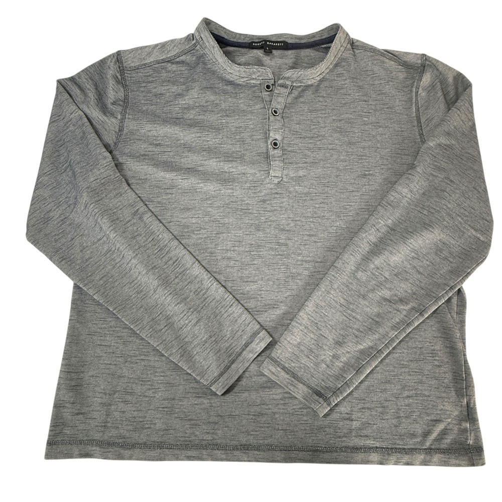 Robert Barakett Men Grey Long Sleeve Henley‎ Shirt Size Large The Gilbert